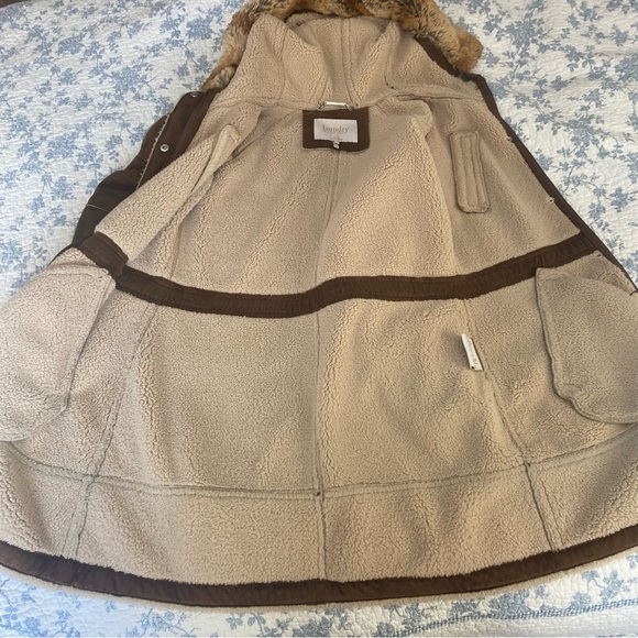 Laundry by Shelli Segal Los Angeles Suede Sherpa Lined Faux Fur Hood Brown Coat - Picture 5 of 11